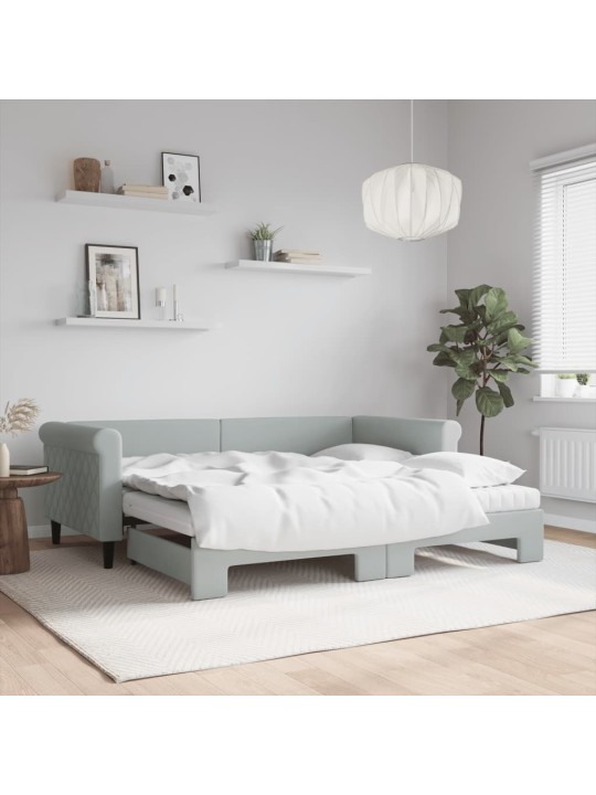 Válenda s přistýlkou a matracemi světle šedá 90 x 190 cm samet