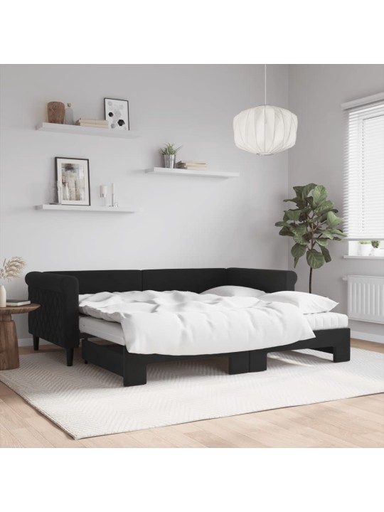 Válenda s přistýlkou a matracemi černá 90 x 190 cm samet