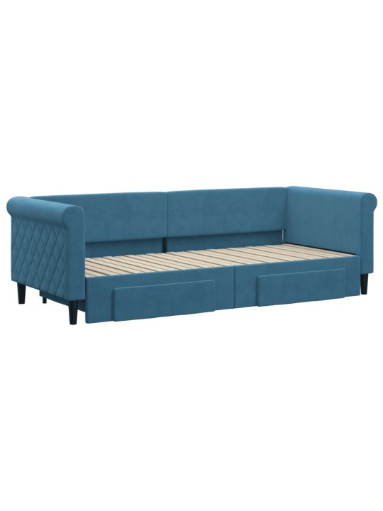 Válenda s přistýlkou a zásuvkami modrá 80 x 200 cm samet