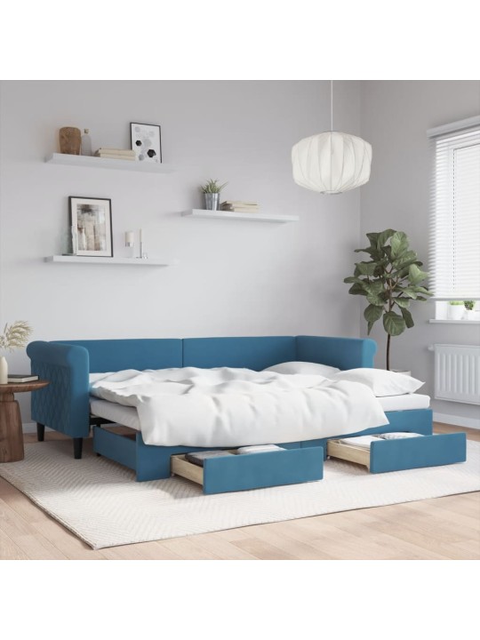 Válenda s přistýlkou a zásuvkami modrá 80 x 200 cm samet