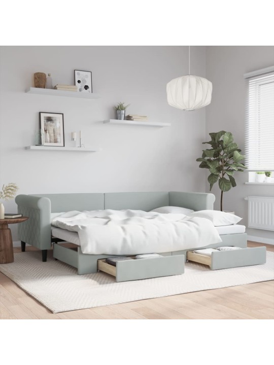 Válenda s přistýlkou a zásuvkami světle šedá 80 x 200 cm samet