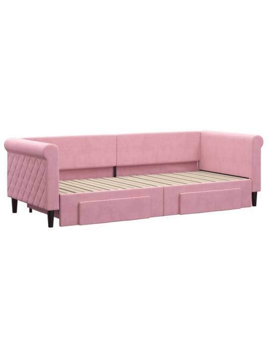 Válenda s přistýlkou a zásuvkami růžová 80 x 200 cm samet