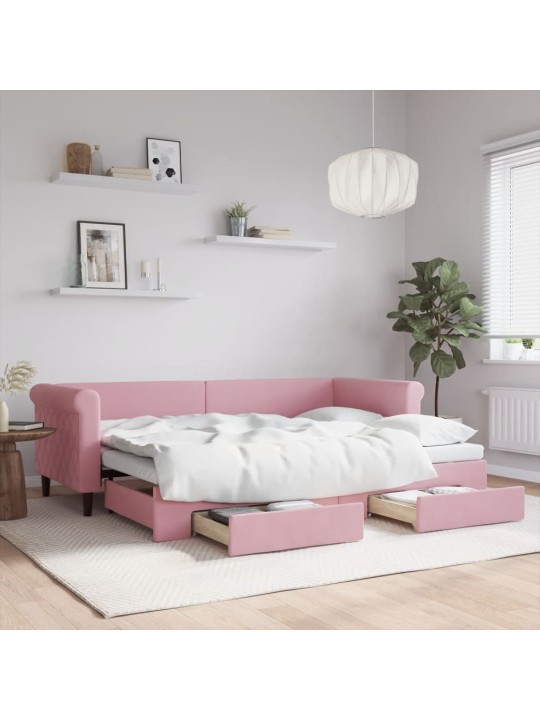 Válenda s přistýlkou a zásuvkami růžová 80 x 200 cm samet