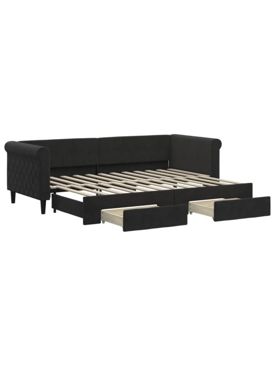 Válenda s přistýlkou a zásuvkami černá 80 x 200 cm samet