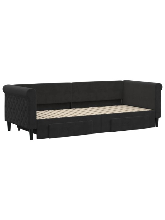 Válenda s přistýlkou a zásuvkami černá 80 x 200 cm samet