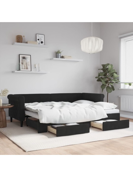 Válenda s přistýlkou a zásuvkami černá 80 x 200 cm samet