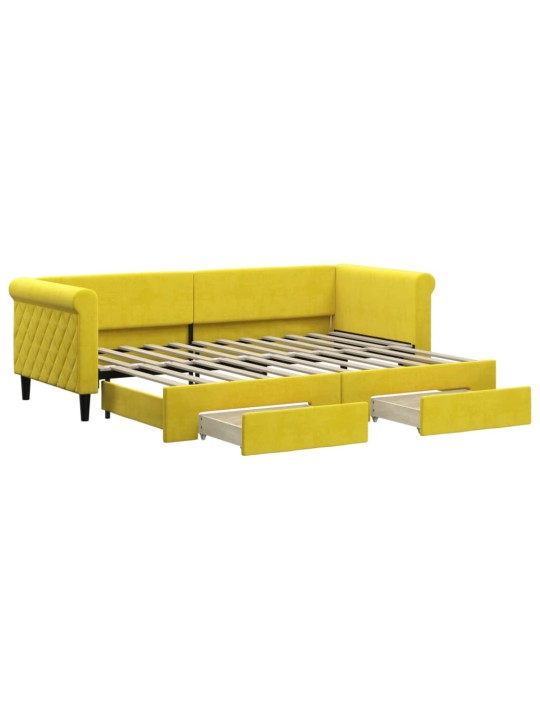 Válenda s přistýlkou a zásuvkami žlutá 80 x 200 cm samet