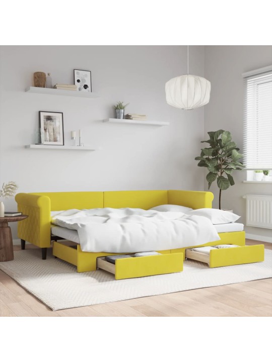 Válenda s přistýlkou a zásuvkami žlutá 80 x 200 cm samet