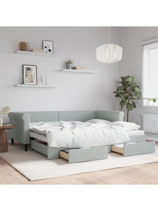 Válenda s přistýlkou a zásuvkami světle šedá 90 x 200 cm samet