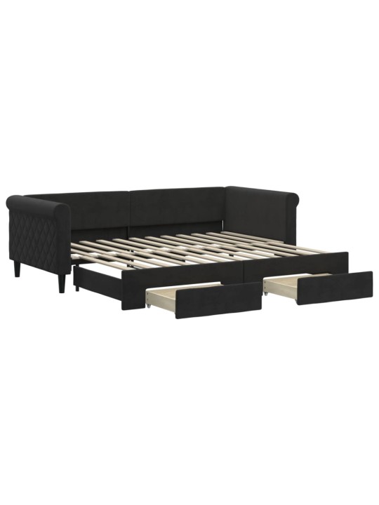 Válenda s přistýlkou a zásuvkami černá 90 x 200 cm samet