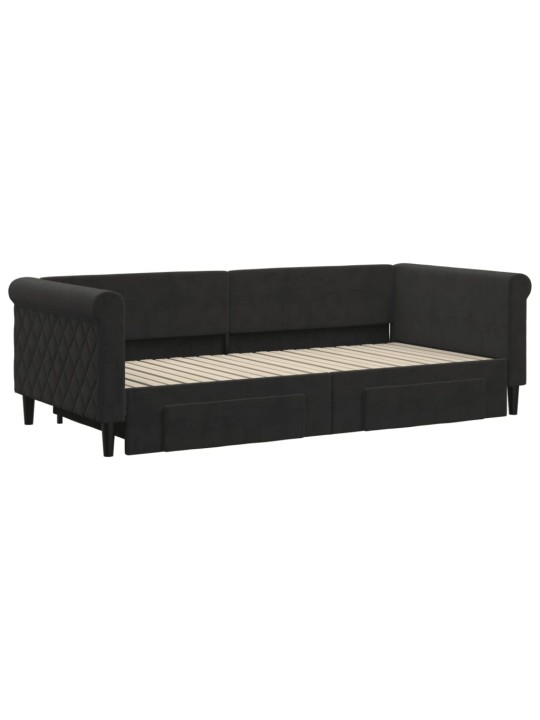 Válenda s přistýlkou a zásuvkami černá 90 x 200 cm samet