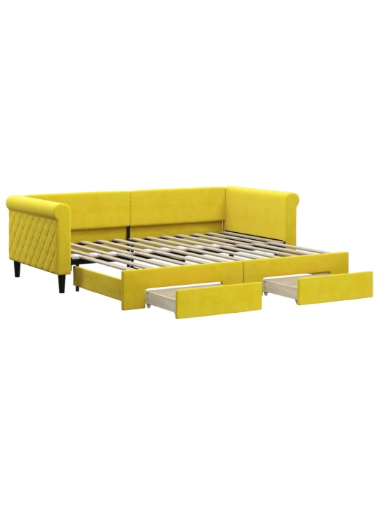 Válenda s přistýlkou a zásuvkami žlutá 90 x 200 cm samet
