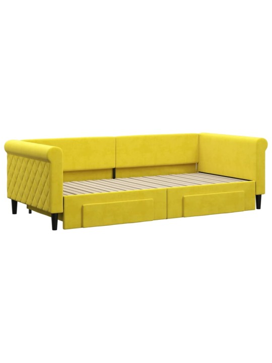Válenda s přistýlkou a zásuvkami žlutá 90 x 200 cm samet