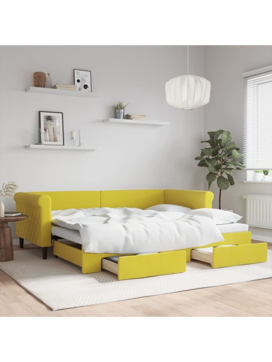 Válenda s přistýlkou a zásuvkami žlutá 90 x 200 cm samet