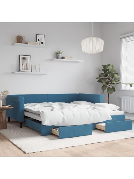 Válenda s přistýlkou a zásuvkami modrá 100 x 200 cm samet