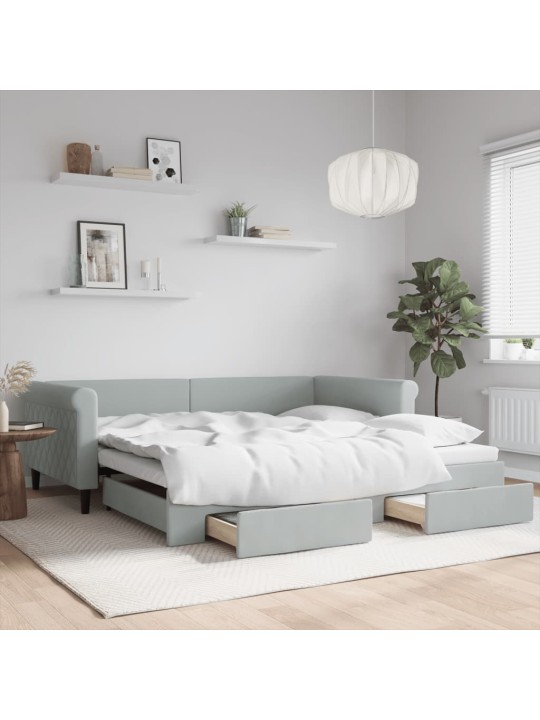 Válenda s přistýlkou a zásuvkami světle šedá 100 x 200 cm samet