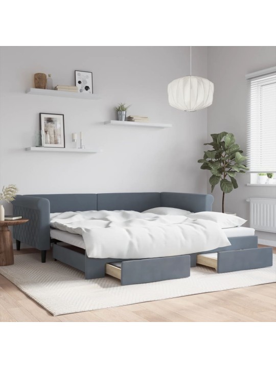 Válenda s přistýlkou a zásuvkami tmavě šedá 100 x 200 cm samet