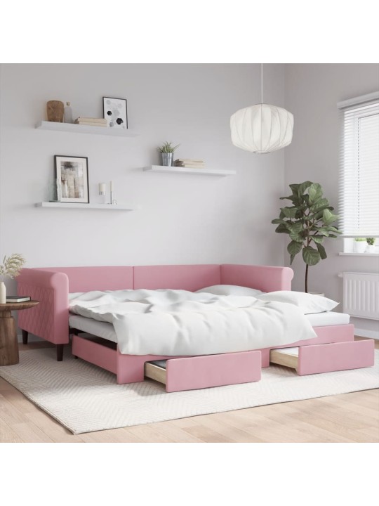 Válenda s přistýlkou a zásuvkami růžová 100 x 200 cm samet