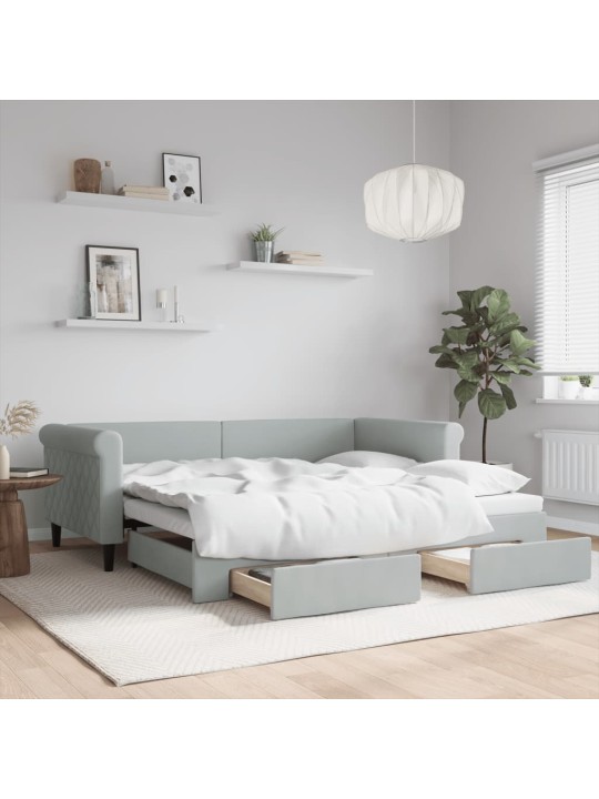 Válenda s přistýlkou a zásuvkami světle šedá 90 x 190 cm samet