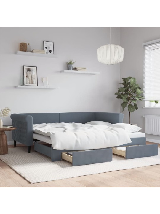 Válenda s přistýlkou a zásuvkami tmavě šedá 90 x 190 cm samet