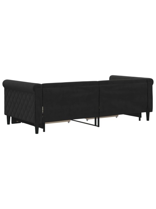 Válenda s přistýlkou a zásuvkami černá 90 x 190 cm samet