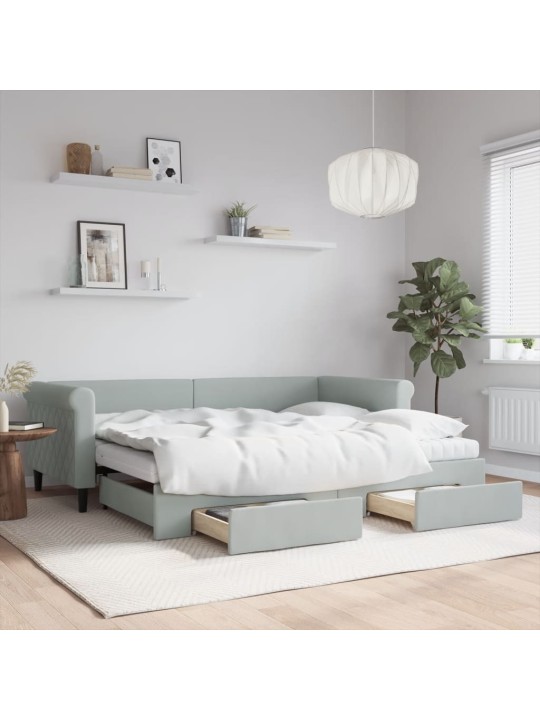 Válenda s přistýlkou a zásuvkami světle šedá 90 x 200 cm samet