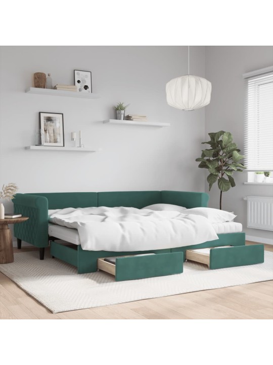 Válenda s přistýlkou a zásuvkami tmavě zelená 90 x 200 cm samet