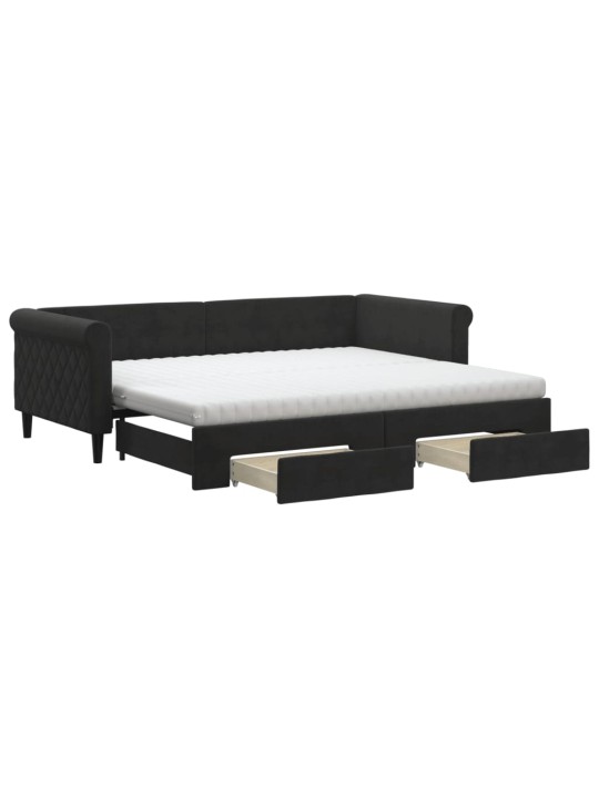 Válenda s přistýlkou a zásuvkami černá 90 x 200 cm samet