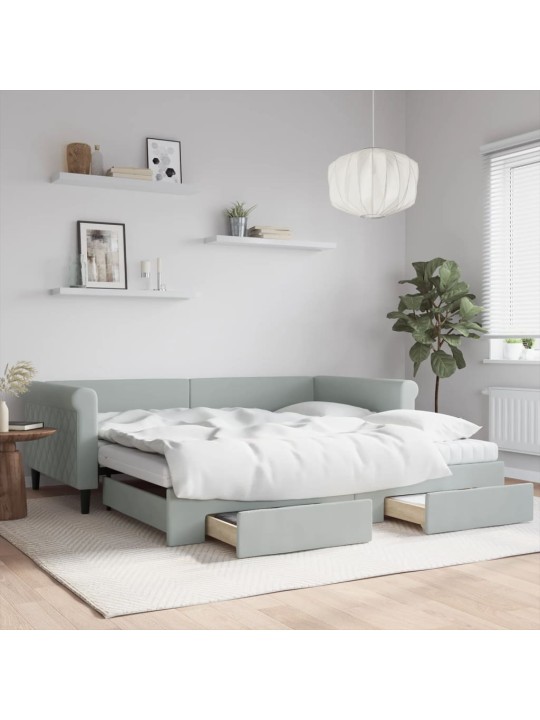 Válenda s přistýlkou a zásuvkami světle šedá 100 x 200 cm samet