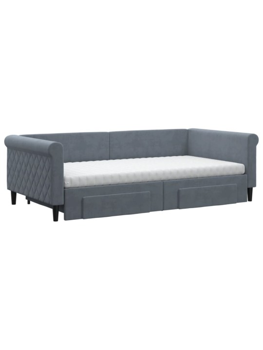 Válenda s přistýlkou a zásuvkami tmavě šedá 100 x 200 cm samet