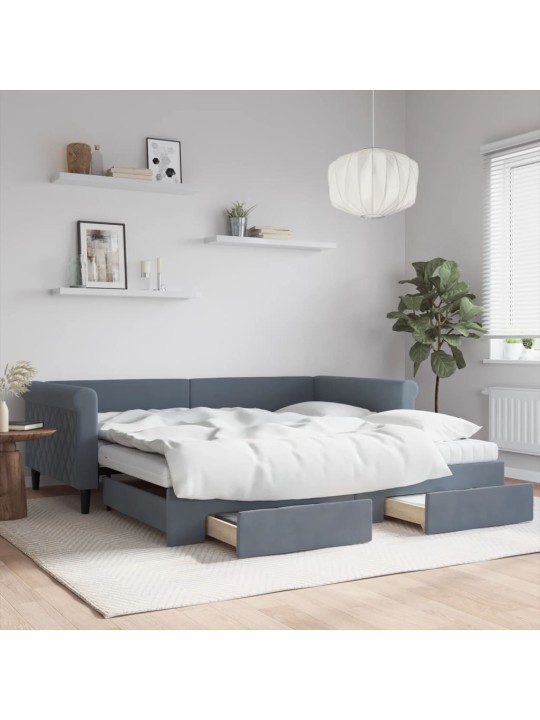 Válenda s přistýlkou a zásuvkami tmavě šedá 100 x 200 cm samet