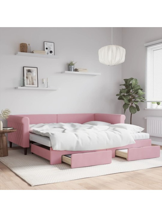 Válenda s přistýlkou a zásuvkami růžová 100 x 200 cm samet