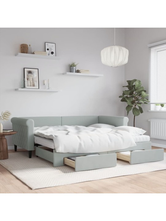 Válenda s přistýlkou a zásuvkami světle šedá 90 x 190 cm samet