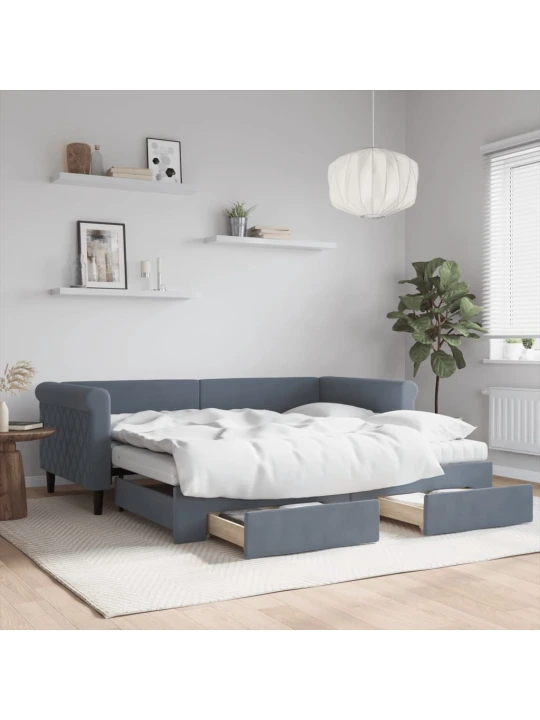 Válenda s přistýlkou a zásuvkami tmavě šedá 90 x 190 cm samet