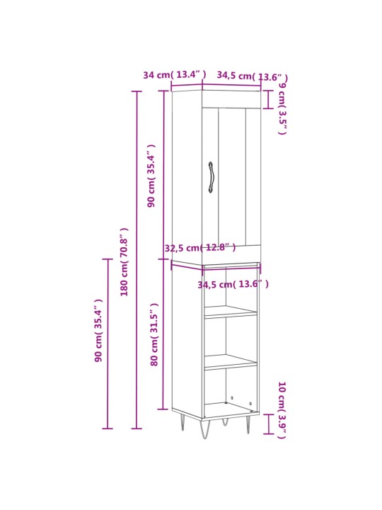 Skříň highboard bílá 34,5 x 34 x 180 cm kompozitní dřevo