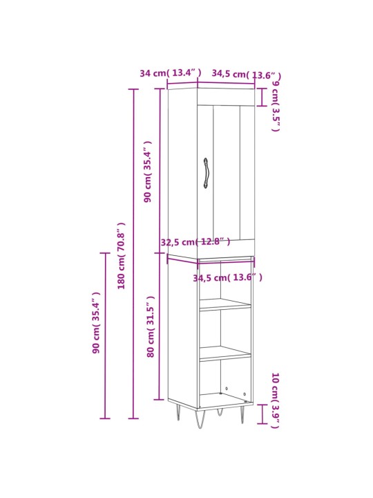 Skříň highboard černá 34,5 x 34 x 180 cm kompozitní dřevo