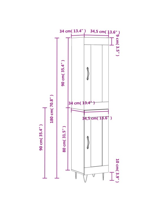 Skříň highboard černá 34,5 x 34 x 180 cm kompozitní dřevo