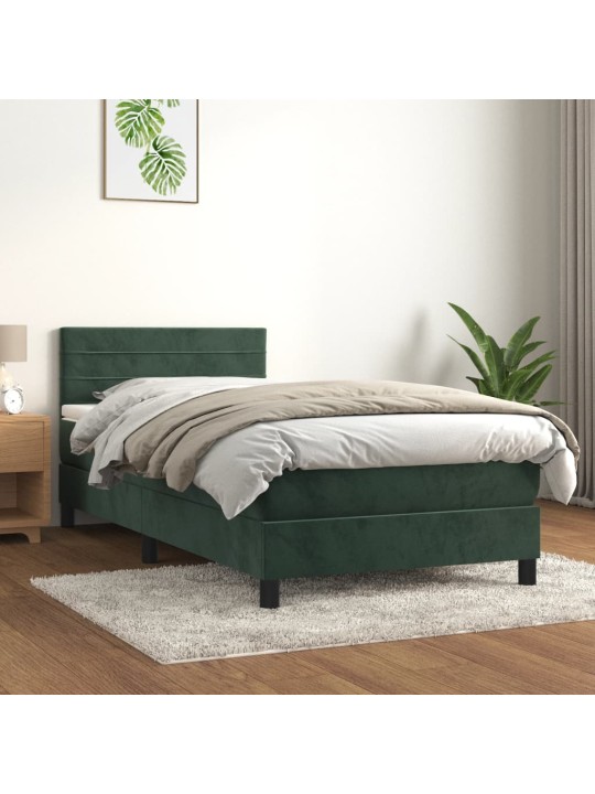 Box spring postel s matrací tmavě zelená 90x190 cm samet