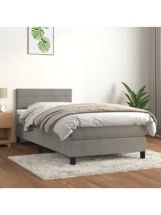 Box spring postel s matrací světle šedá 90x200 cm samet