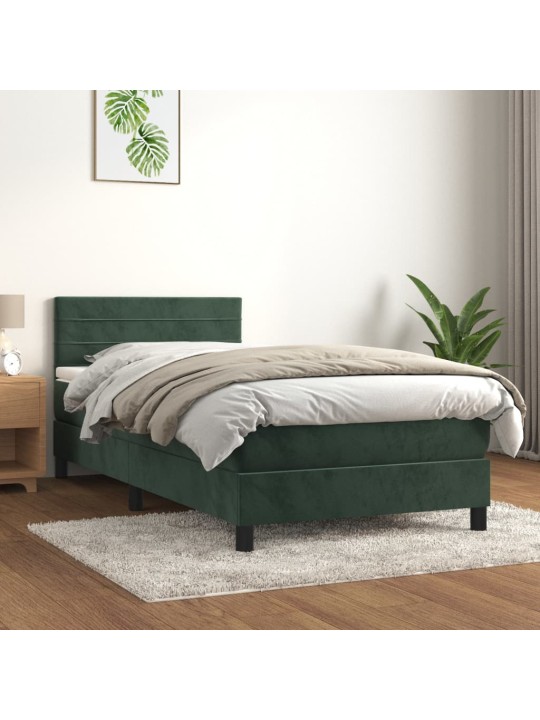 Box spring postel s matrací tmavě zelená 90x200 cm samet