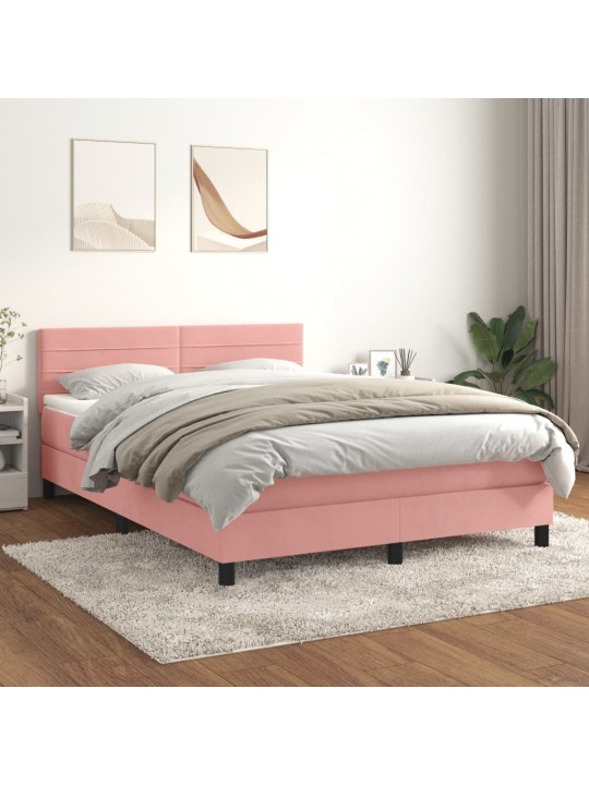 Box spring postel s matrací růžová 140x200 cm samet