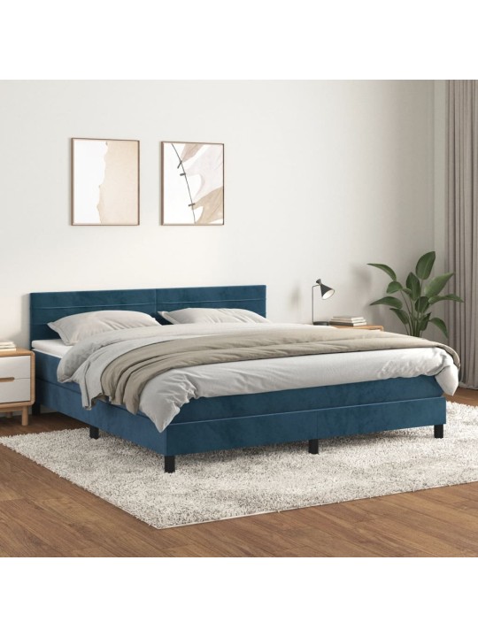 Box spring postel s matrací tmavě modrá 160x200 cm samet