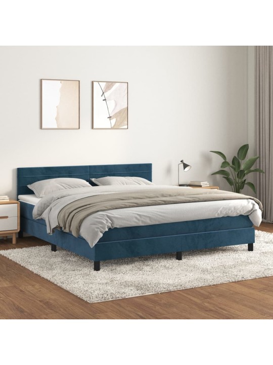 Box spring postel s matrací tmavě modrá 180x200 cm samet