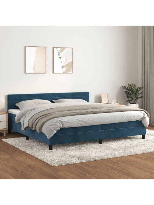 Box spring postel s matrací tmavě modrá 200x200 cm samet