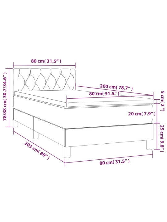 Box spring postel s matrací tmavě šedá 80 x 200 cm samet
