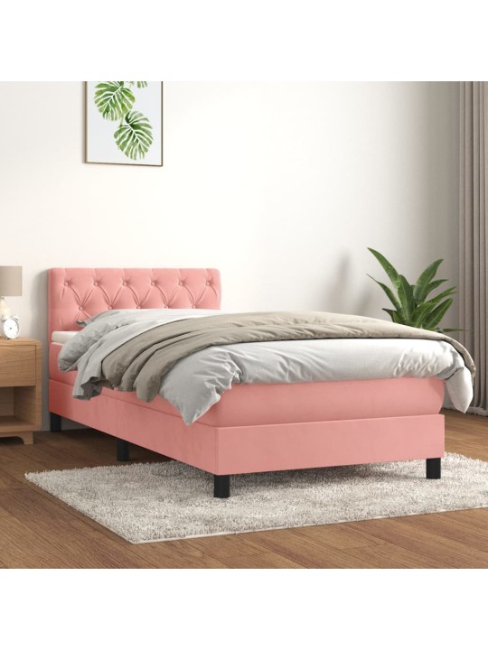 Box spring postel s matrací růžová 80 x 200 cm samet