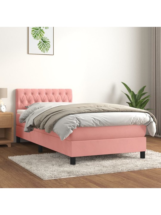 Box spring postel s matrací růžová 100x200 cm samet