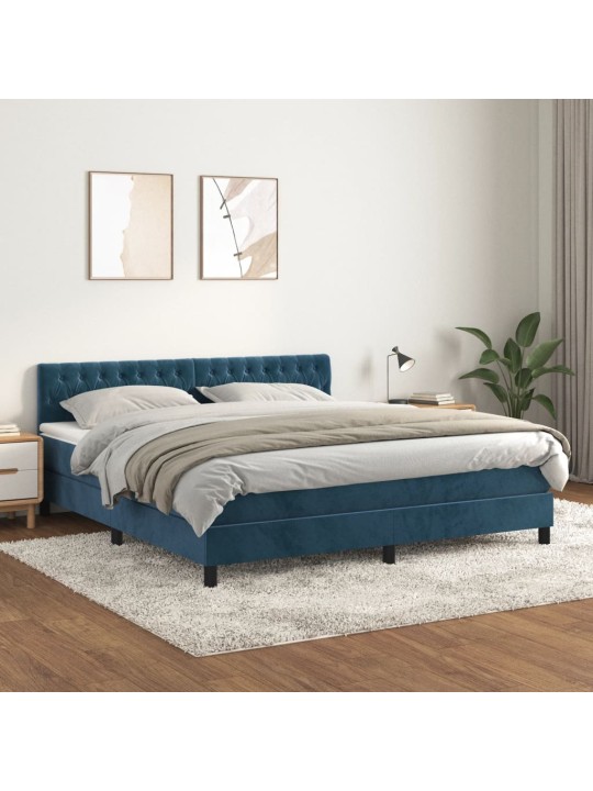 Box spring postel s matrací tmavě modrá 180x200 cm samet