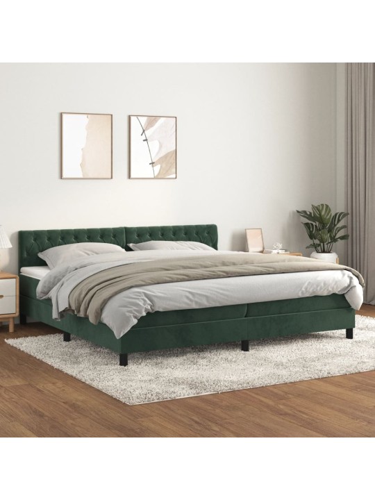 Box spring postel s matrací tmavě zelená 200x200 cm samet