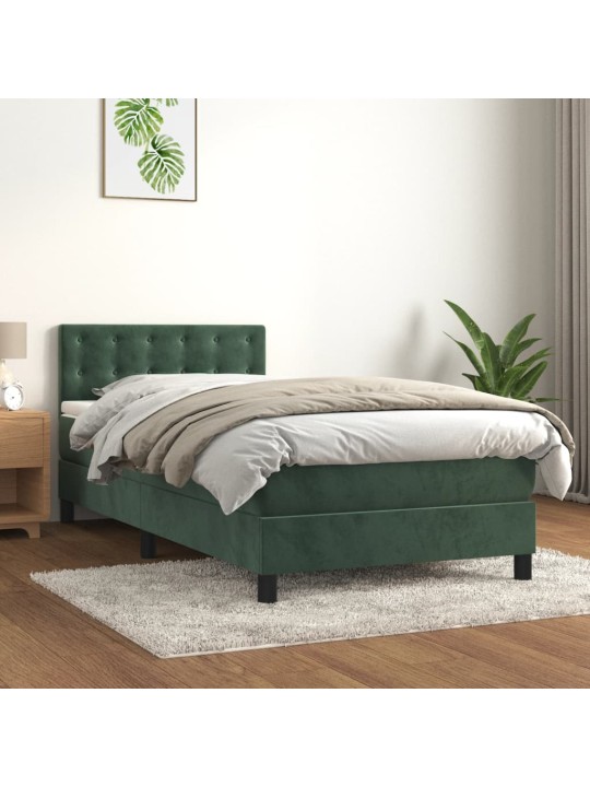 Box spring postel s matrací tmavě zelená 80 x 200 cm samet